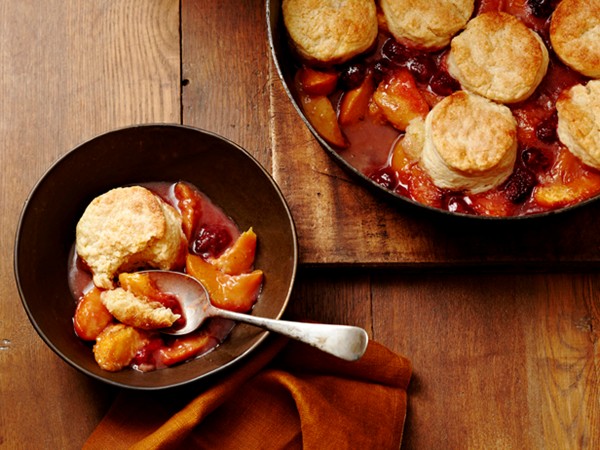 Peach and raspberry cobbler