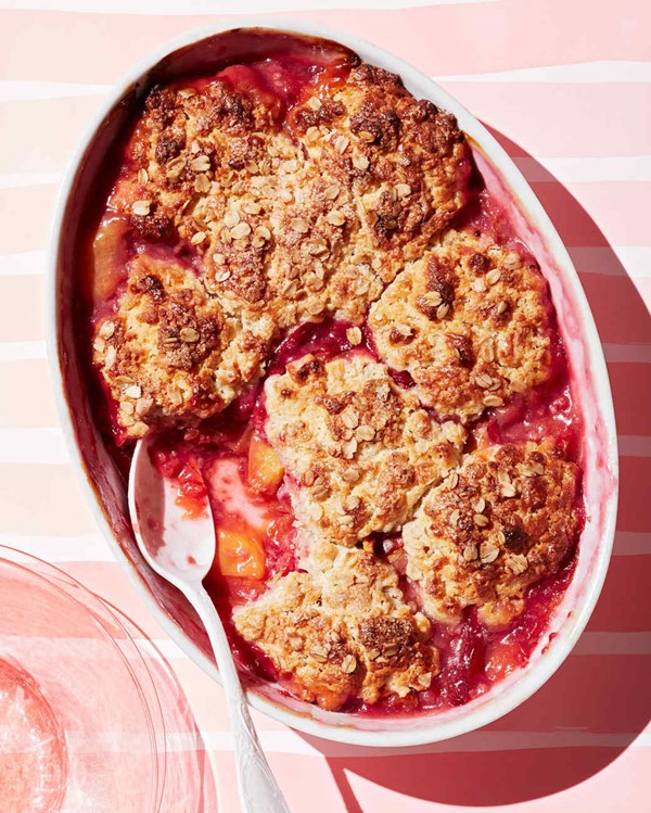 Peach-and-raspberry oat cobbler