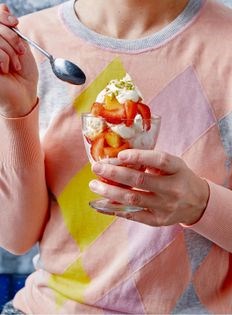Peach and strawberry Knickerbocker Glory