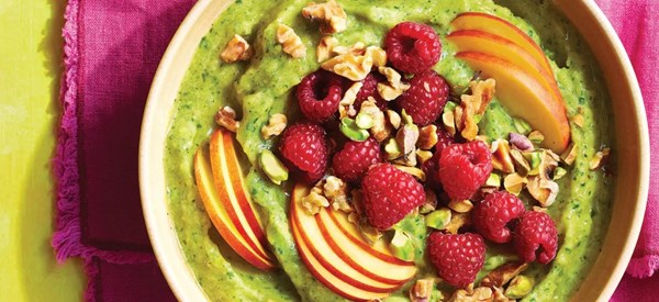 Peach-arugula smoothie bowls 