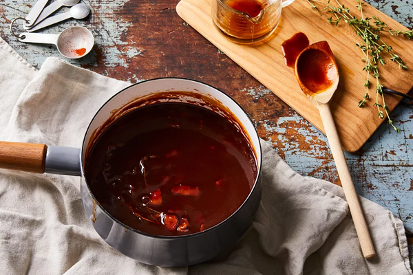 Peach, bacon & bourbon BBQ sauce