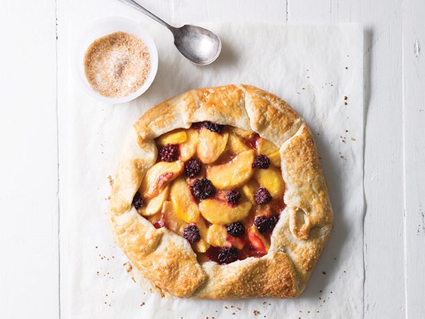 Peach blackberry bourbon crostata