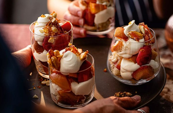 Peach, brioche & mascarpone pots