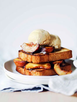 Peach brioche toasties with malted milk ice-cream