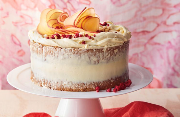 Peach, carrot and walnut cake with cream cheese icing