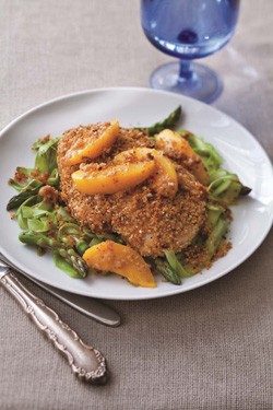Peach chicken with crispy bread crumbs