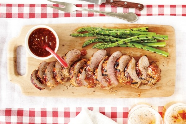 Peach-chipotle pork with asparagus