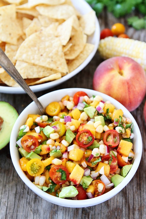 Peach, corn, and avocado salsa