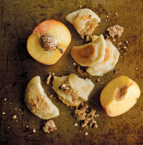 Peach crumble pierogies