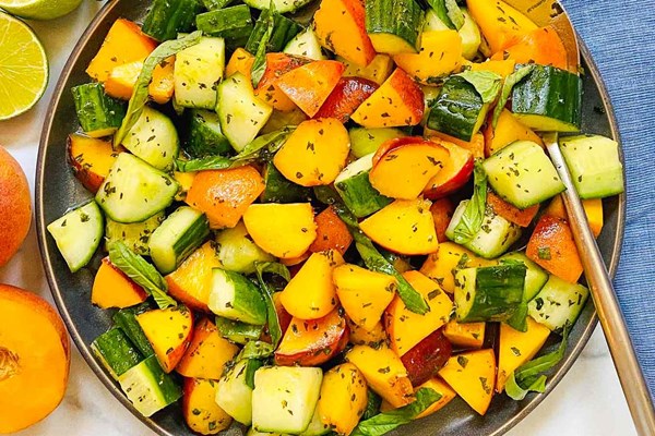 Peach, cucumber, and basil salad