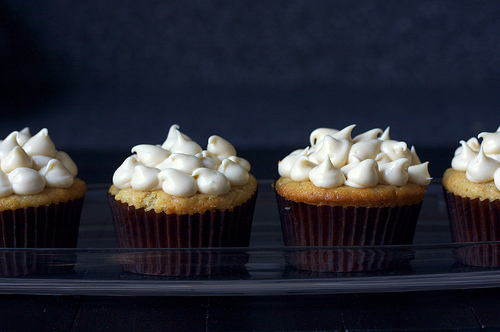 Peach cupcakes with brown sugar frosting