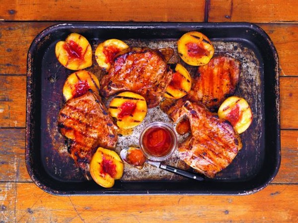 Peach-glazed pork chops