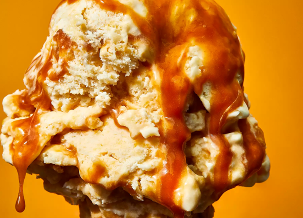 Peach ice cream with caramel-bourbon swirl