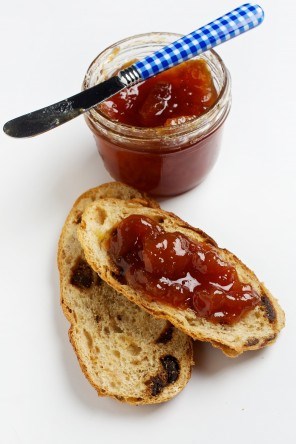 Peach jam with lemon basil