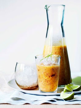 Peach. lime and cachaça slushie