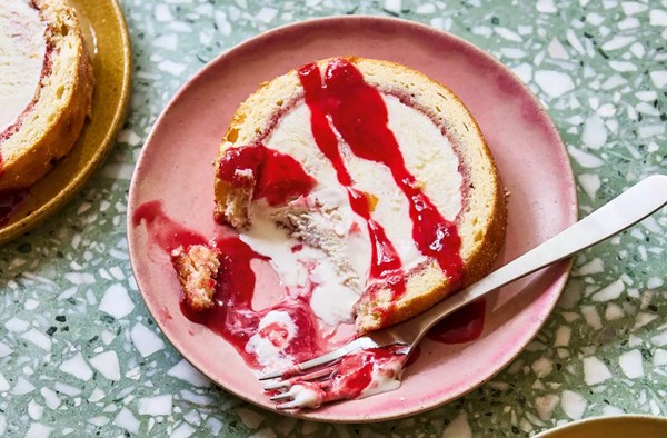 Peach Melba arctic roll