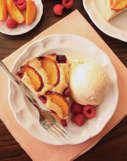Peach melba buttermilk cake