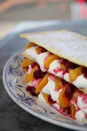 Peach Melba mille feuille