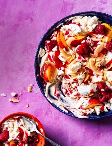 Peach Melba smashed Pavlova