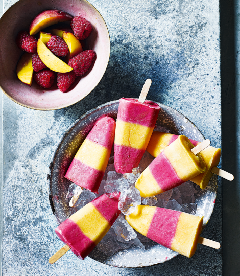 Peach Melba smoothie lollies