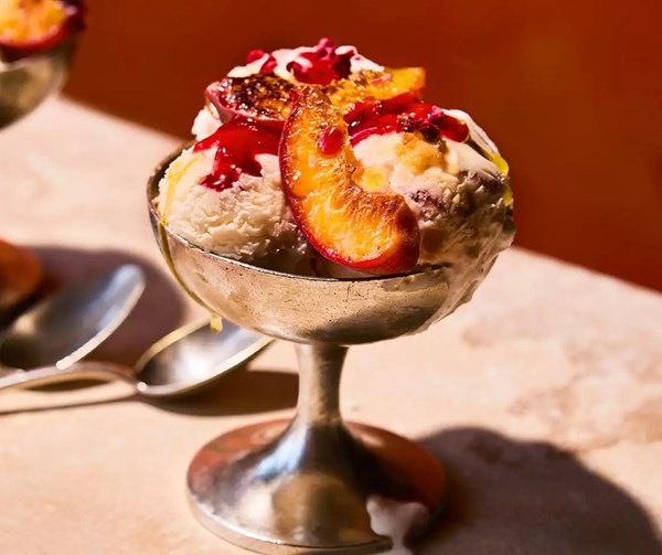 Peach Melba sundae