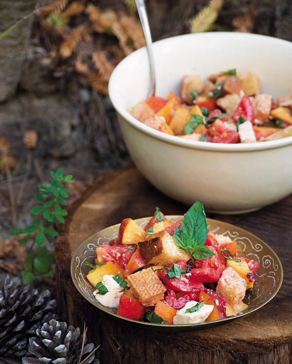 Peach panzanella