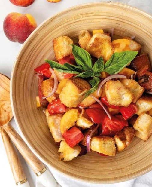 Peach panzanella bowl