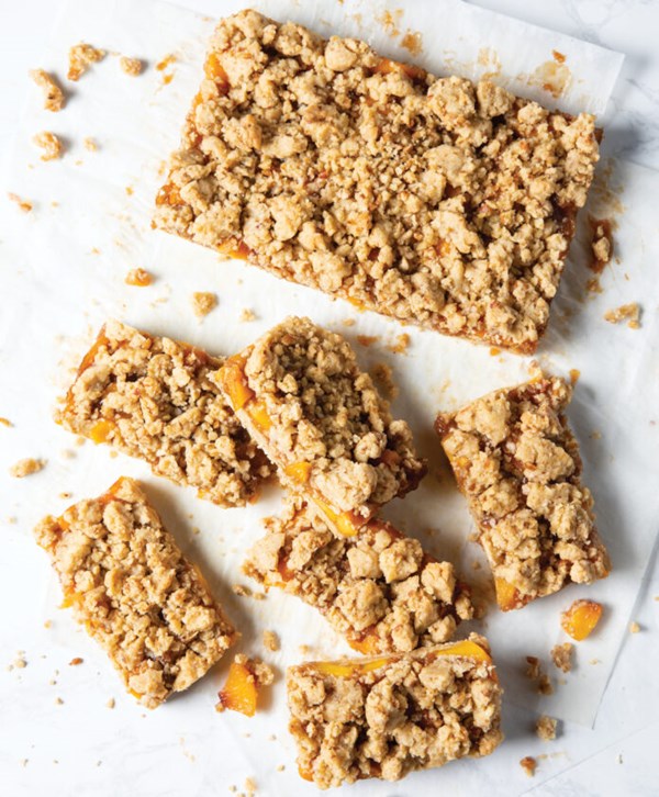 Peach-pecan crumble bars [bourbon spiced peach filling]