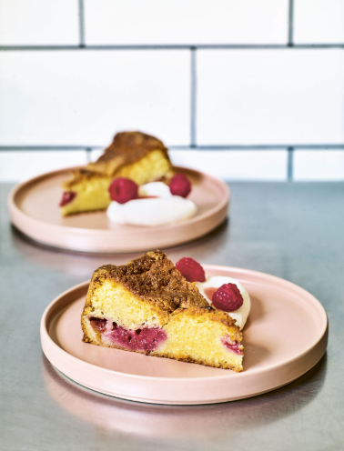 Peach, raspberry, almond & fennel seed cake