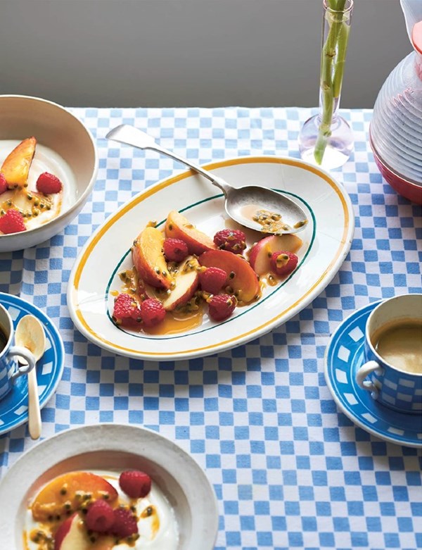 Peach, raspberry and passionfruit salad