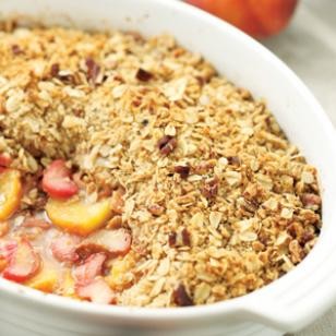 Peach, rhubarb & ginger crisp