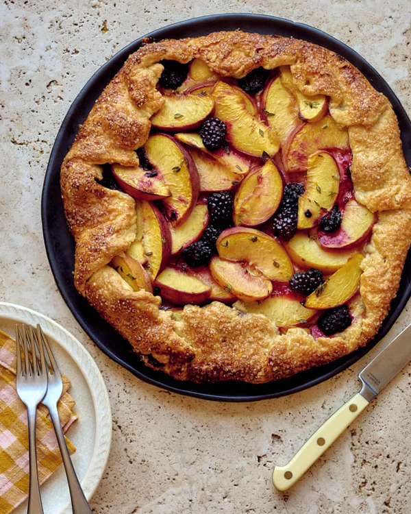Peach, ricotta, blackberry and thyme galette