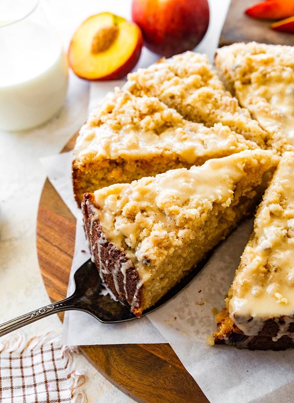 Peach ricotta cake with brown butter streusel