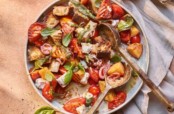 Peach, tomato & feta bread salad