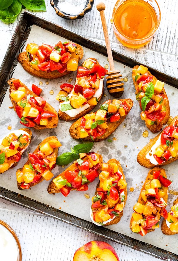Peach tomato bruschetta