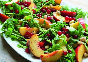 Peach, watercress and reducrrant salad