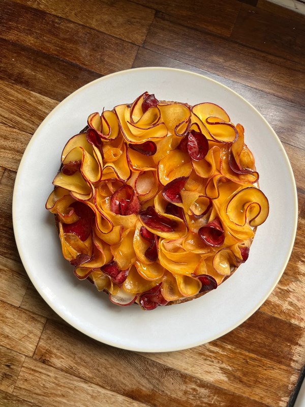 Peach, yoghurt and honey tart with oat crust