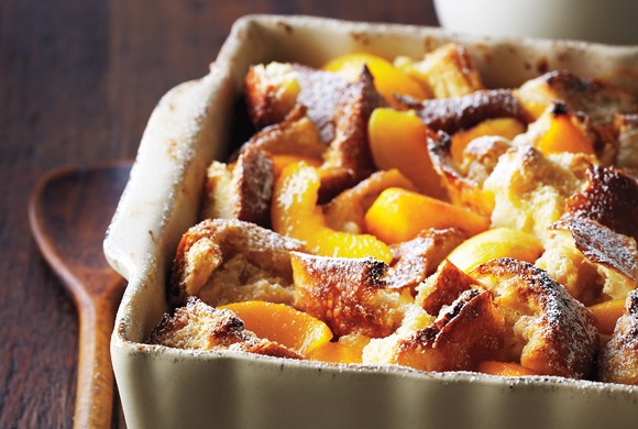 Peaches and cream bread pudding