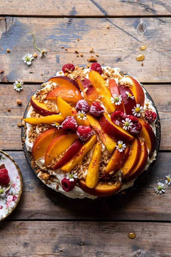 Peaches and cream pretzel pie