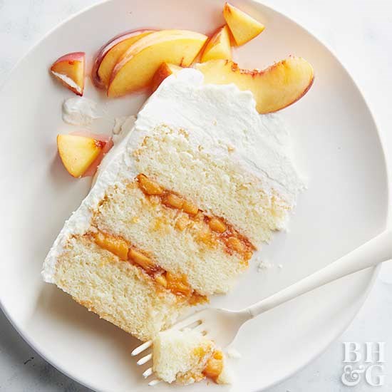 Peaches and cream Prosecco cake