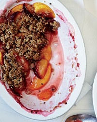 Peaches and plums with sesame crumble