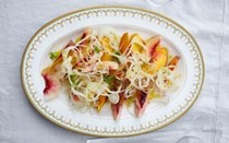 Peaches and shaved fennel salad with red pepper