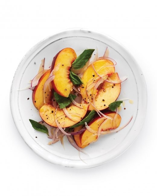 Peaches, basil, and red onion salad