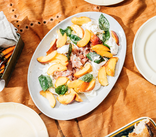 Peaches, burrata and prosciutto