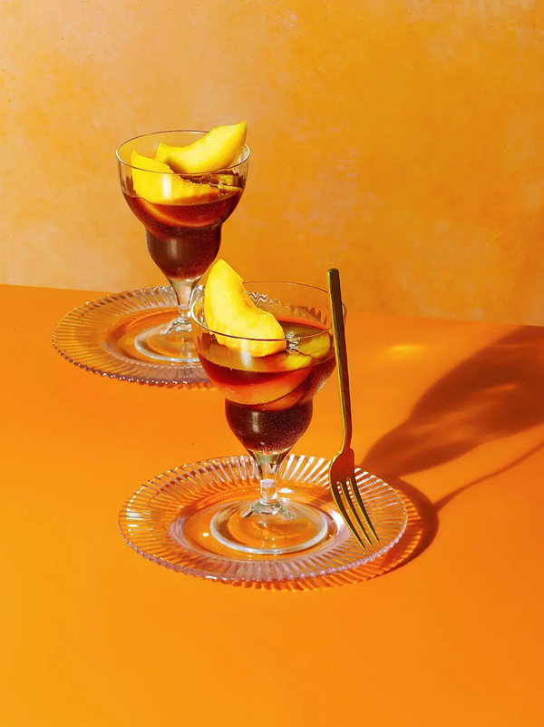 Peaches in chilled red wine