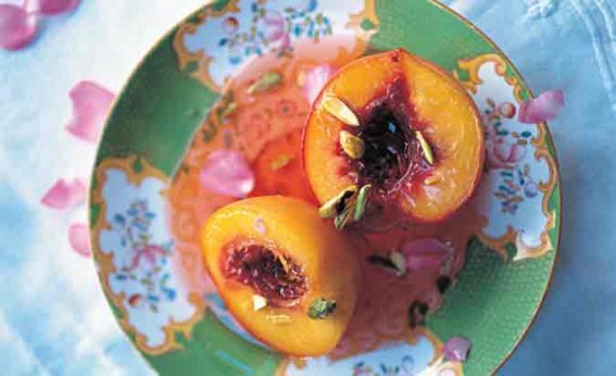 Peaches in rose syrup