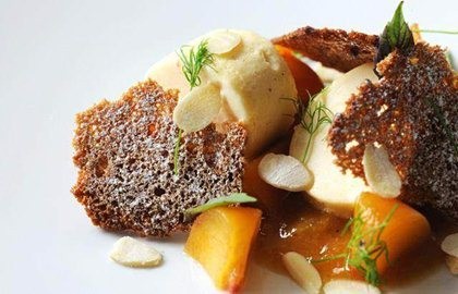 Peaches, lemon verbena and salted almonds