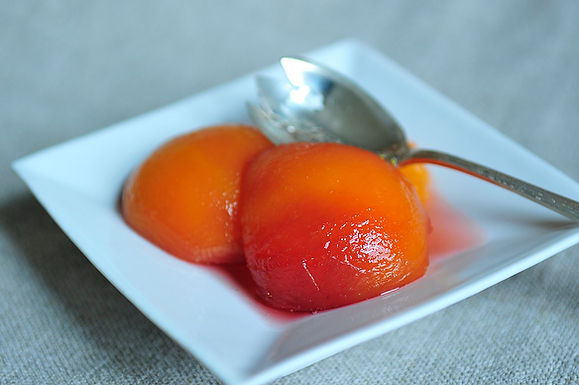 Peaches poached with basil