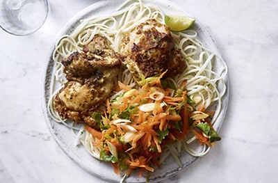 Peanut & coconut chicken with rice noodles