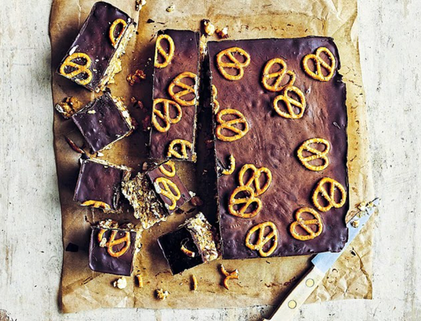 Peanut and pretzel popcorn squares